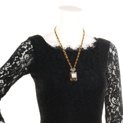Chanel Suede N°5 Perfume Necklace Gold Black 2 of 5