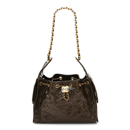 Chanel Shiny Crumpled Calfskin Quilted Small Chanel 25 Handbag Khaki 1 of 10