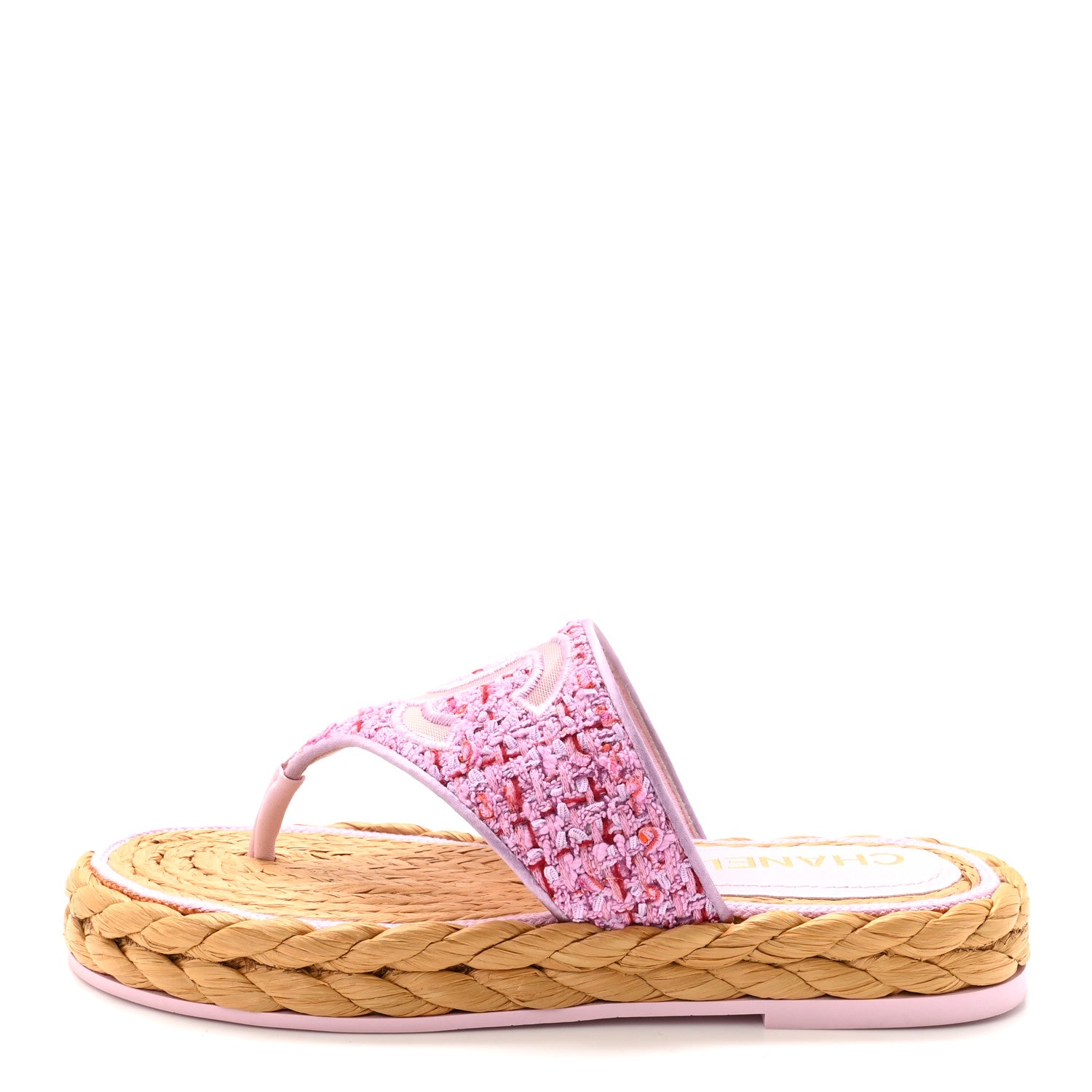 Chanel Tweed Mesh Satin CC Thong Sandals 37 Light Purple Pink Red 1 of 10