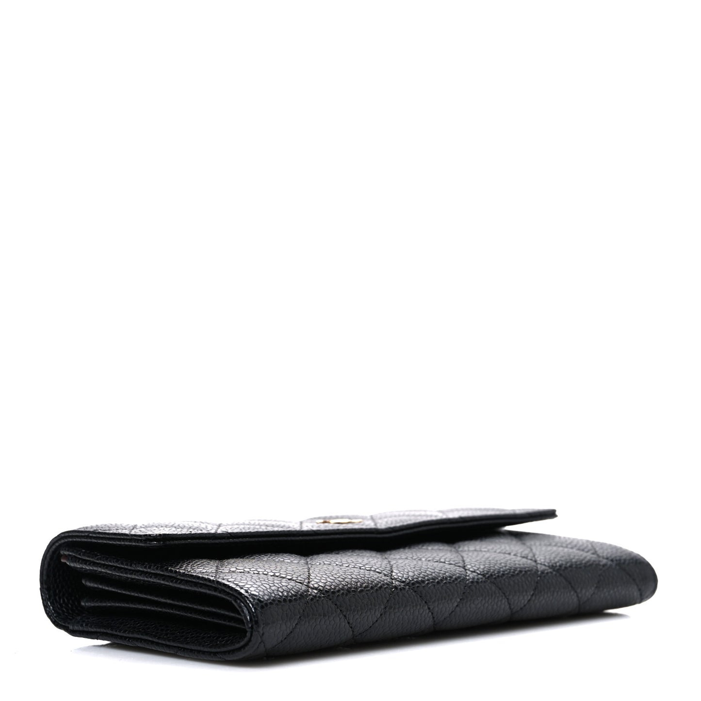 Caviar Quilted Large Gusset Flap Wallet Black