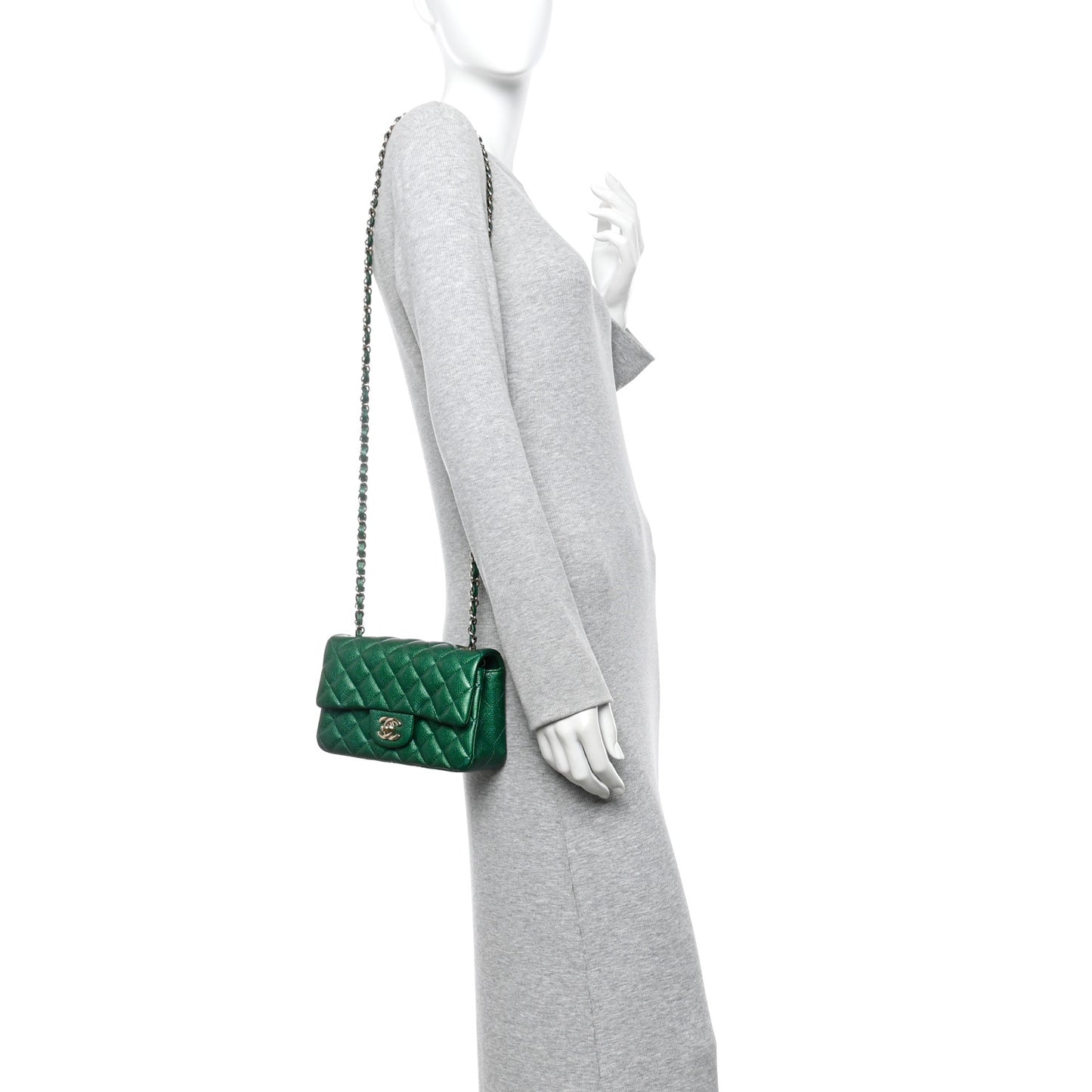 Metallic Caviar Quilted Mini Rectangular Flap Green