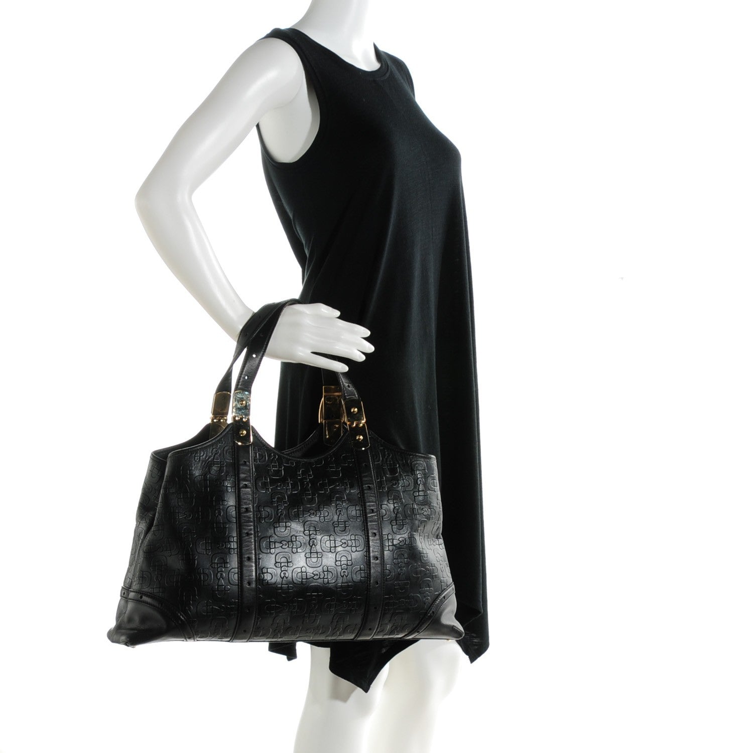 Gucci Calfskin Horsebit Embossed Glam Shoulder Bag Black 2 of 8