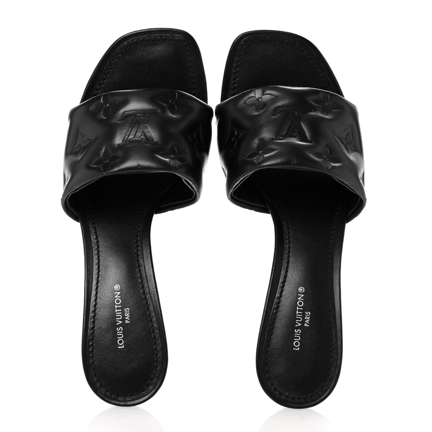 Lambskin Embossed Monogram Revival Mid Heel Mules 36 Black