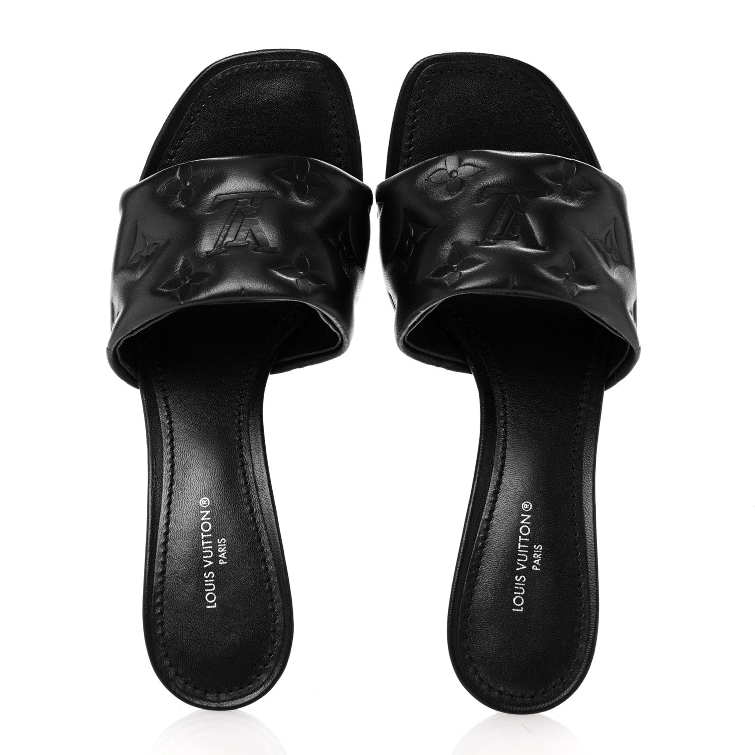Louis Vuitton Lambskin Embossed Monogram Revival Mid Heel Mules 36 Black 2 of 10