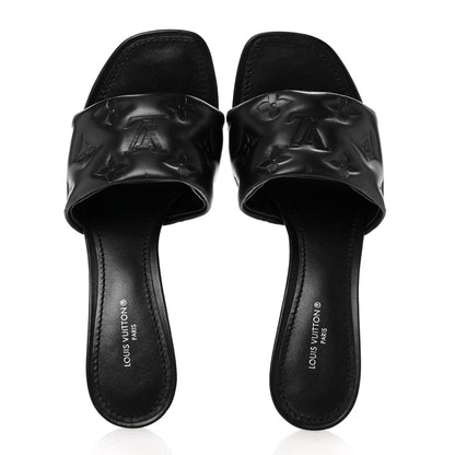 Louis Vuitton Lambskin Embossed Monogram Revival Mid Heel Mules 36 Black 2 of 10