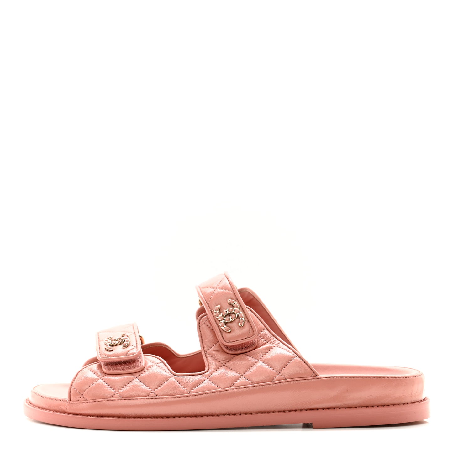 Lambskin Quilted Velcro Dad Chain CC Slide Sandals 41 Pink