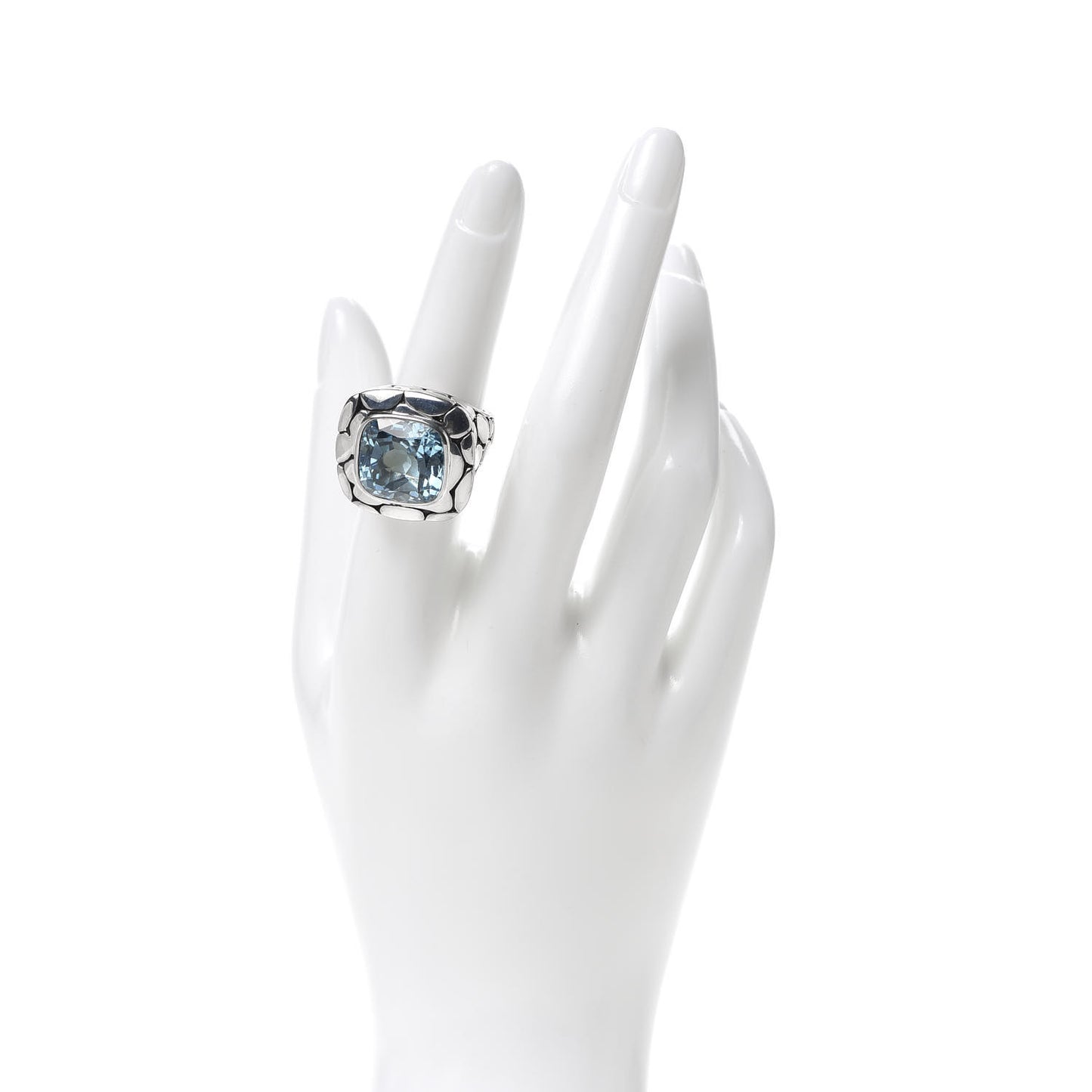 Sterling Silver Blue Topaz Large Batu Kali Square Ring 54 6.75