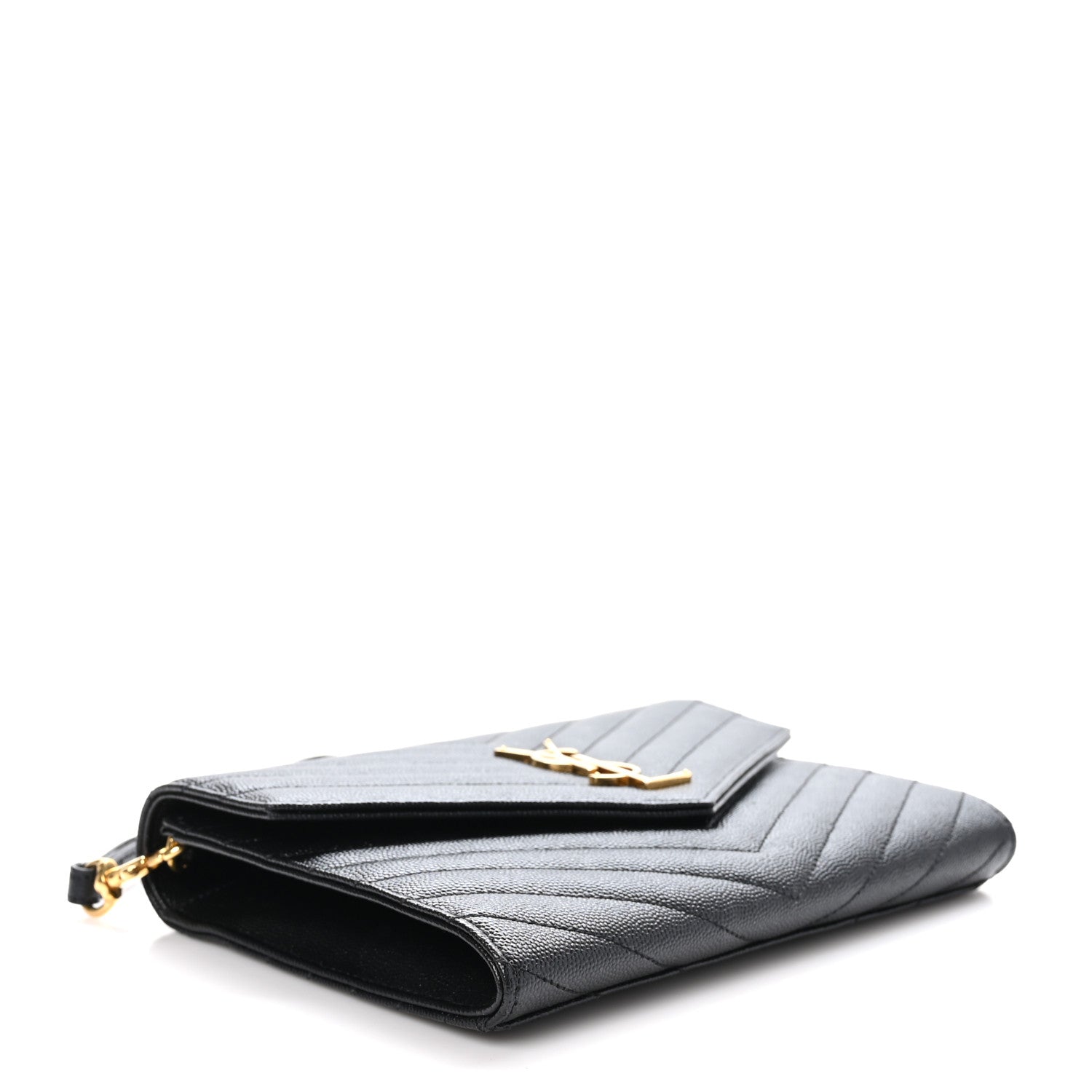 Saint Laurent Grain De Poudre Matelasse Chevron Monogram Envelope Clutch Black 4 of 11