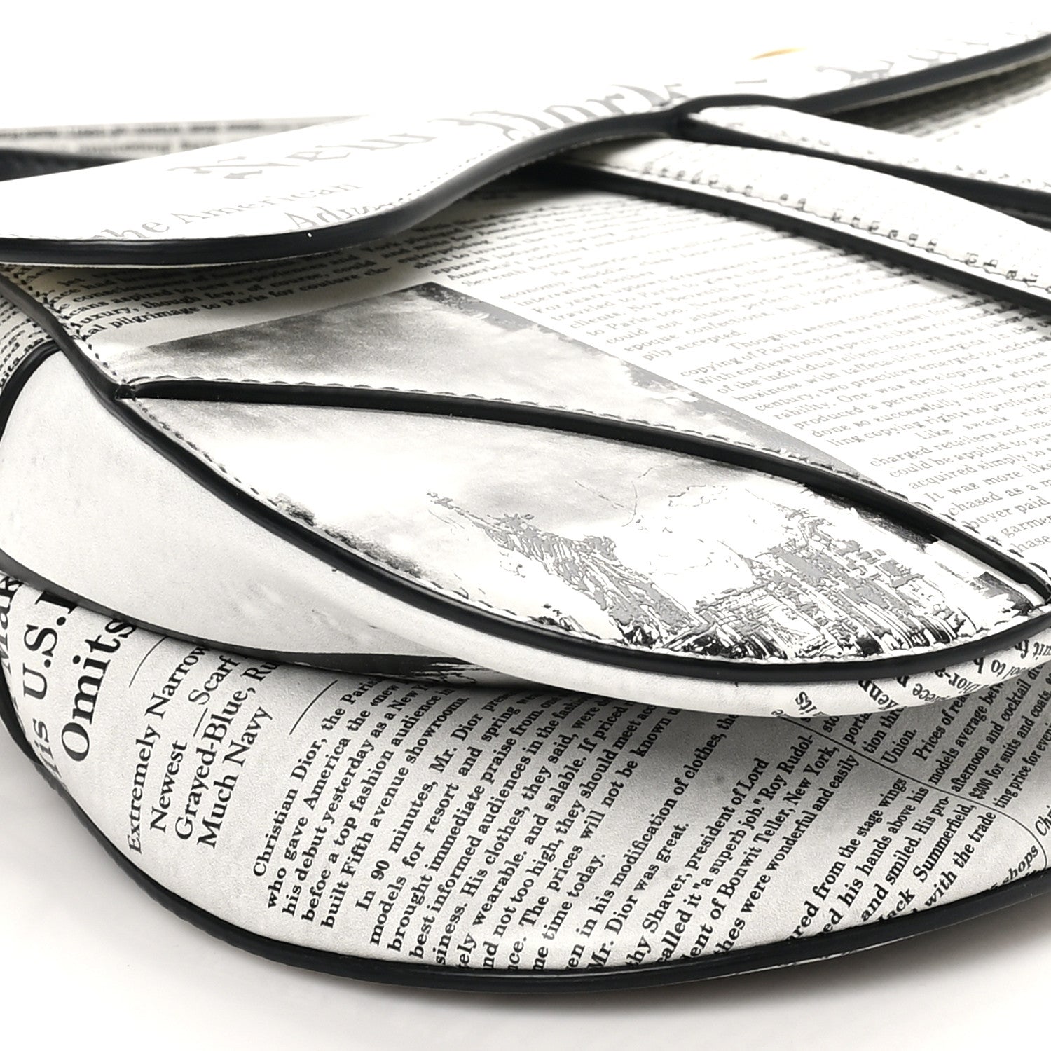 Christian Dior Calfskin Newspaper Printed Saddle Bag With Strap Black White 9 of 10