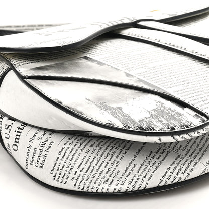 Christian Dior Calfskin Newspaper Printed Saddle Bag With Strap Black White 9 of 10