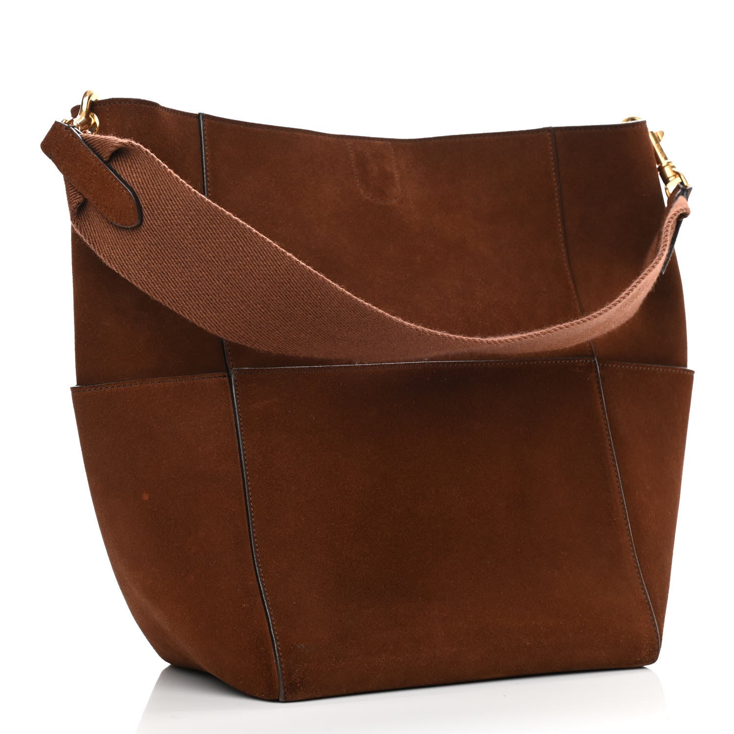 Celine Suede Calfskin Sangle Bucket Bag Chestnut 3 of 10