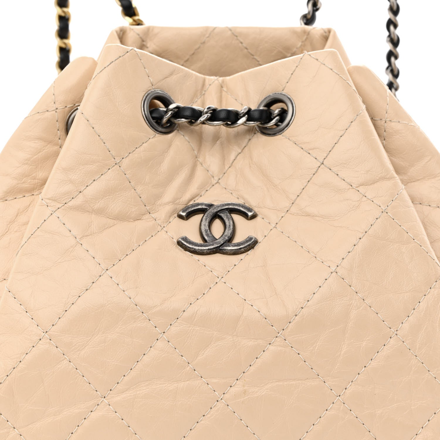 Chanel Aged Calfskin Quilted Small Gabrielle Backpack Beige Black 8 of 10