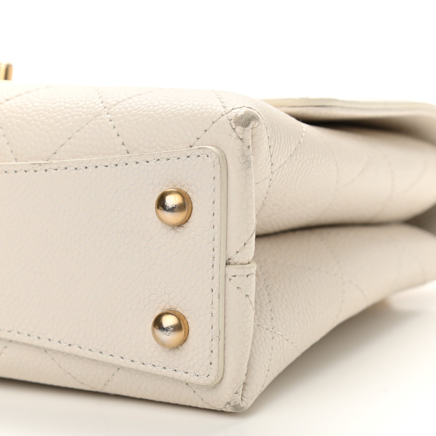 Grained Calfskin Small Stitched Flap White