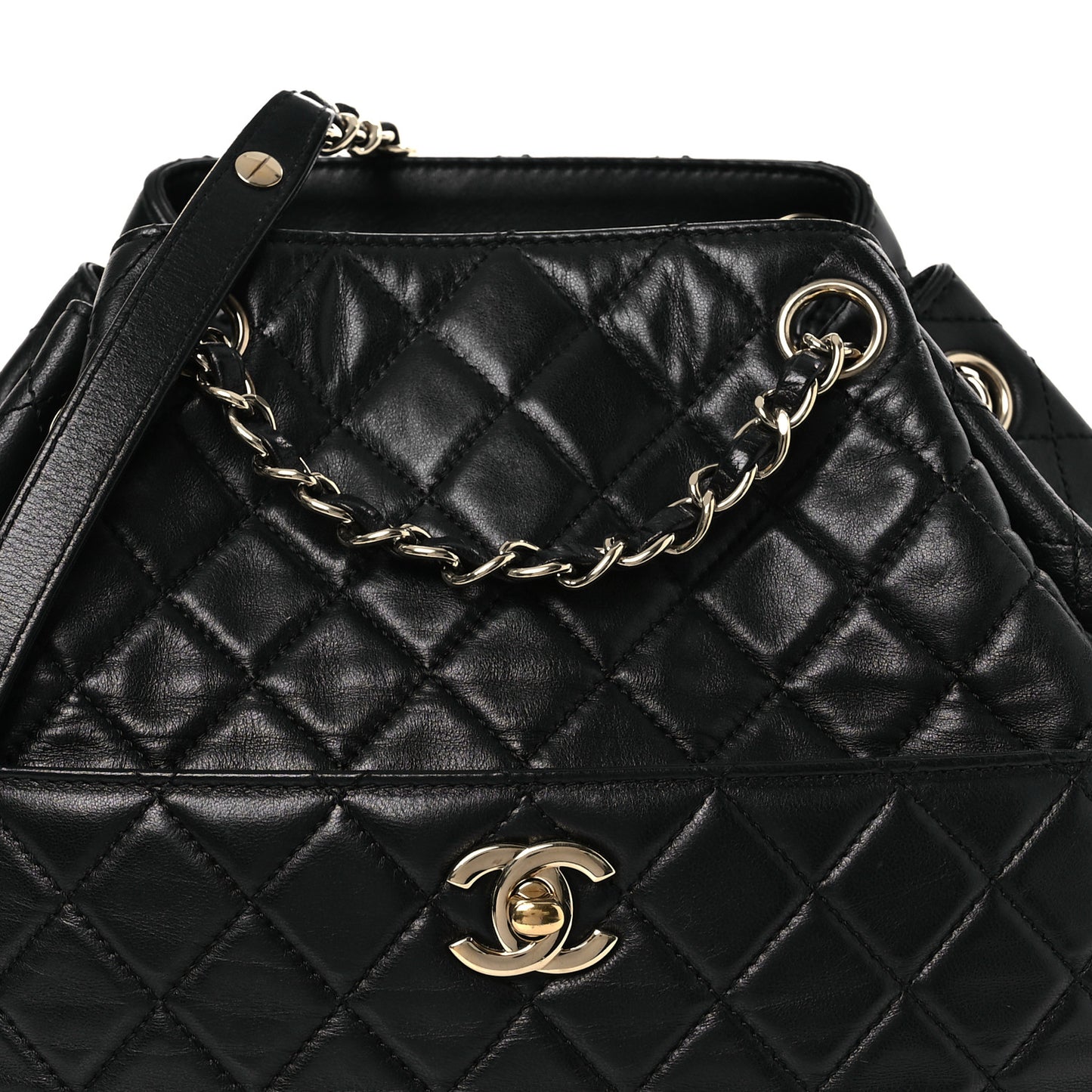 Lambskin Quilted Drawstring Bag Black