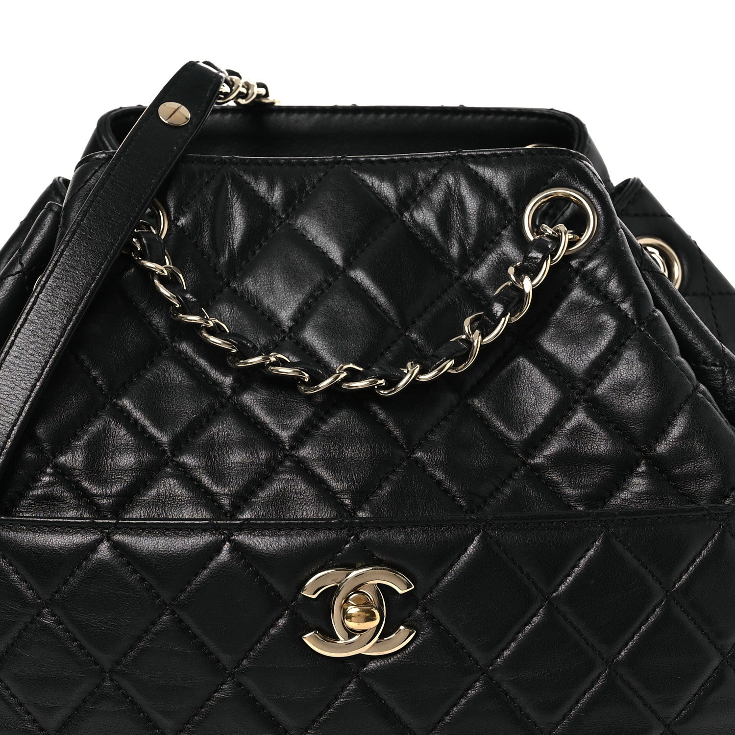 Chanel Lambskin Quilted Drawstring Bag Black 8 of 10