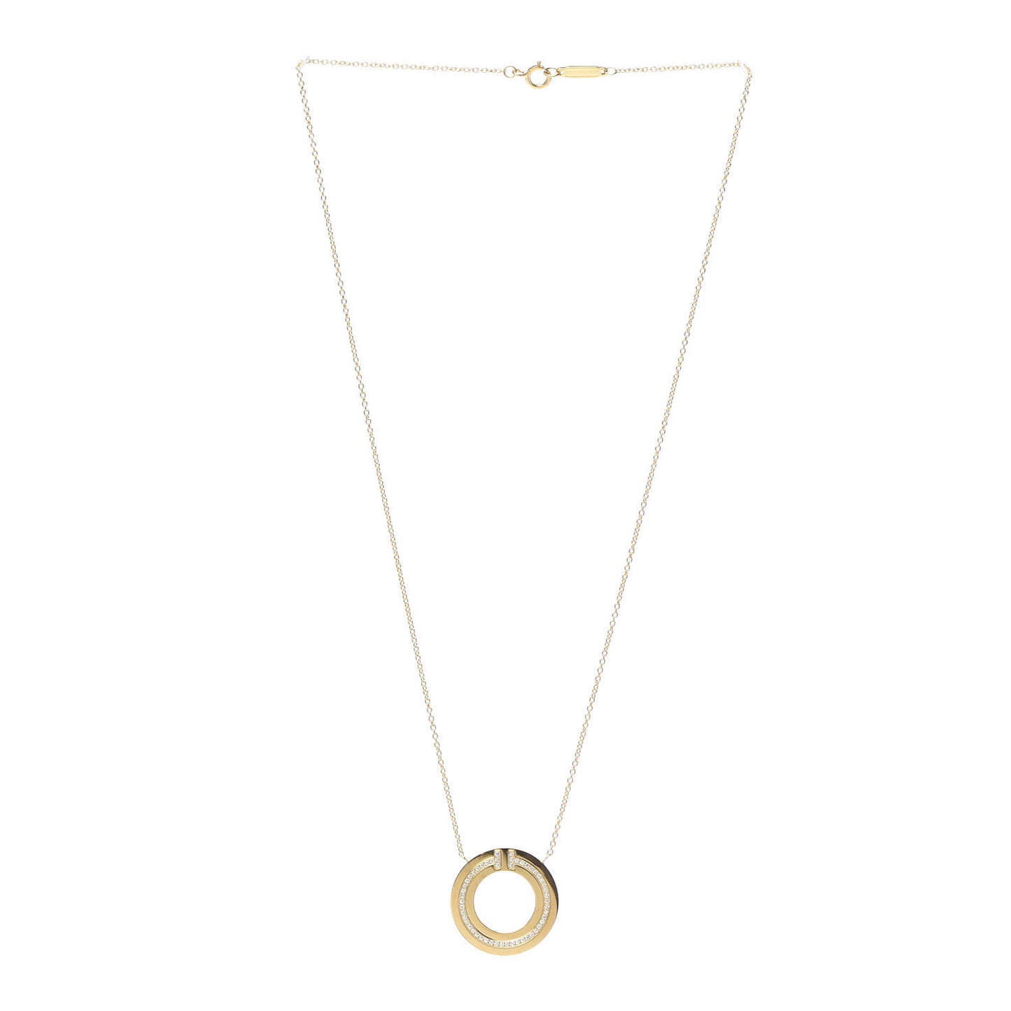 18K Yellow Gold Diamond T Circle Pendant Necklace