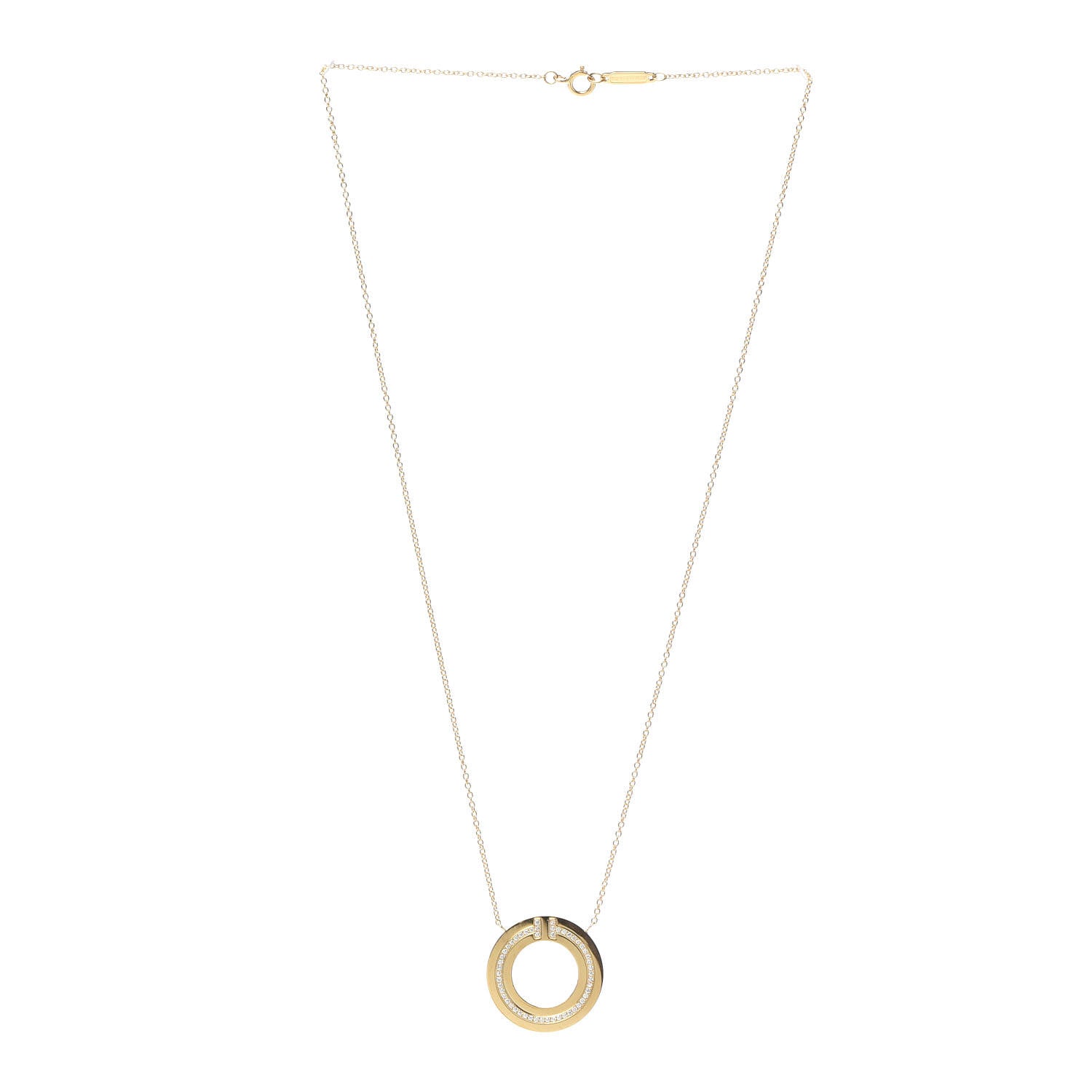 Tiffany 18K Yellow Gold Diamond T Circle Pendant Necklace 3 of 6