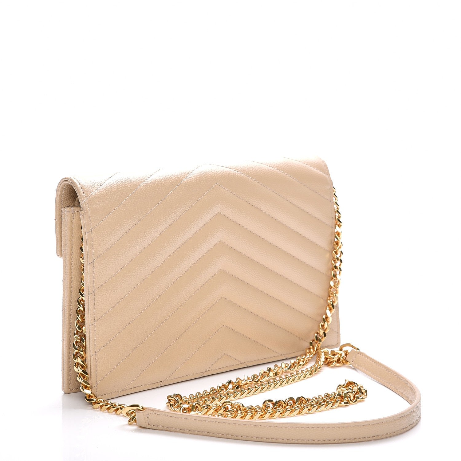 Saint Laurent Grain De Poudre Matelasse Chevron Monogram Envelope Chain Wallet Nude Powder 4 of 19