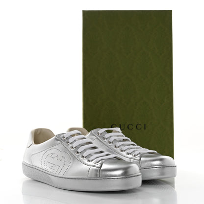 Gucci Metallic Nappa Interlocking G Perforated Mens Ace Sneakers 9 Silver 9 of 9