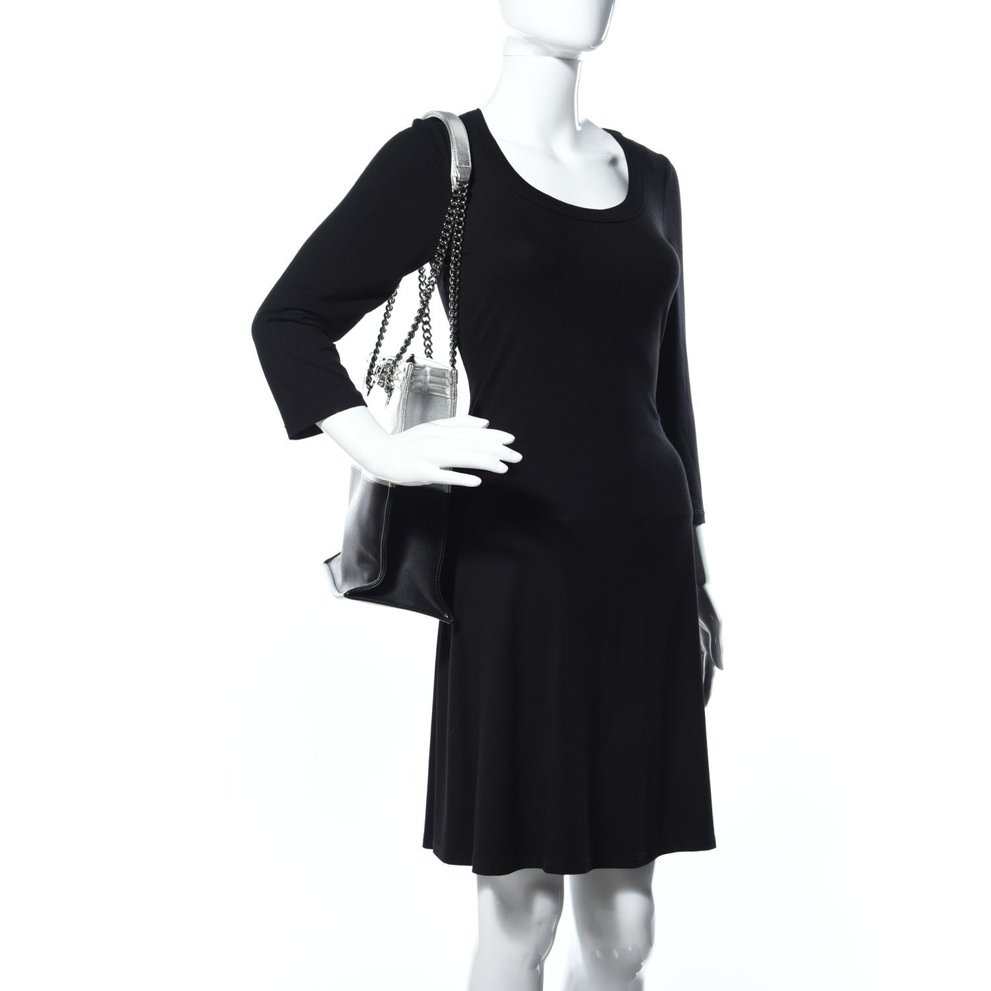 Metallic Goatskin Calfskin Bi-Color Large Boy Tote Black Silver