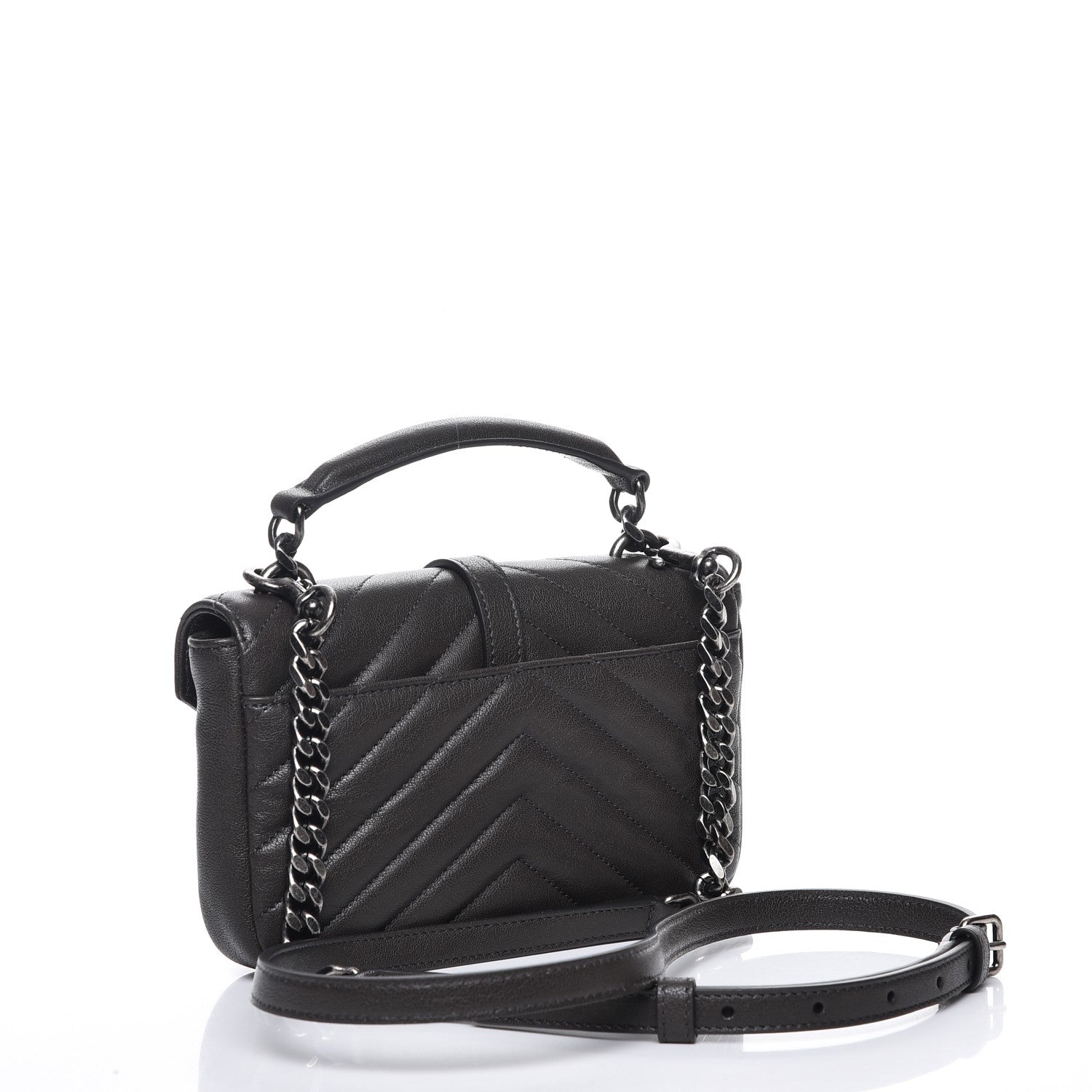 Saint Laurent Sheepskin Matelasse Chevron Monogram College Chain Wallet Coal 3 of 6