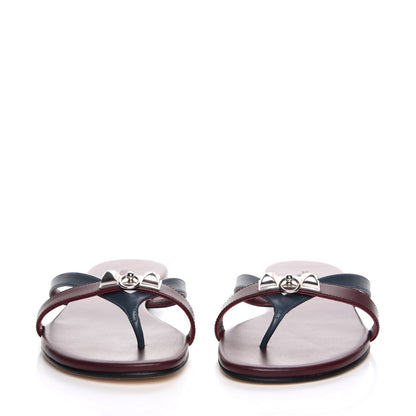 Hermes Nappa Calfskin Corfou Sandals 38 Bleu Ardoise Bordeaux 2 of 10