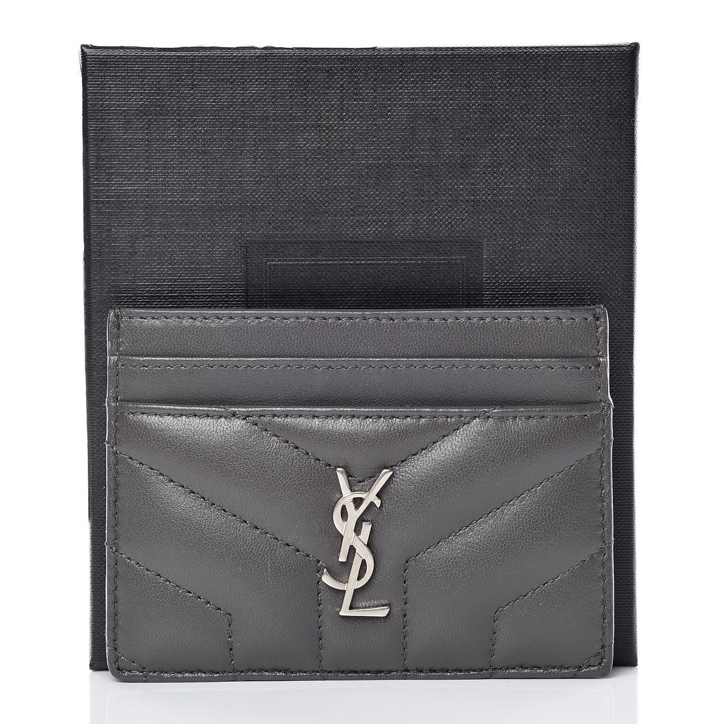 Calfskin Y Quilted Monogram LouLou Credit Card Case Asphalt
