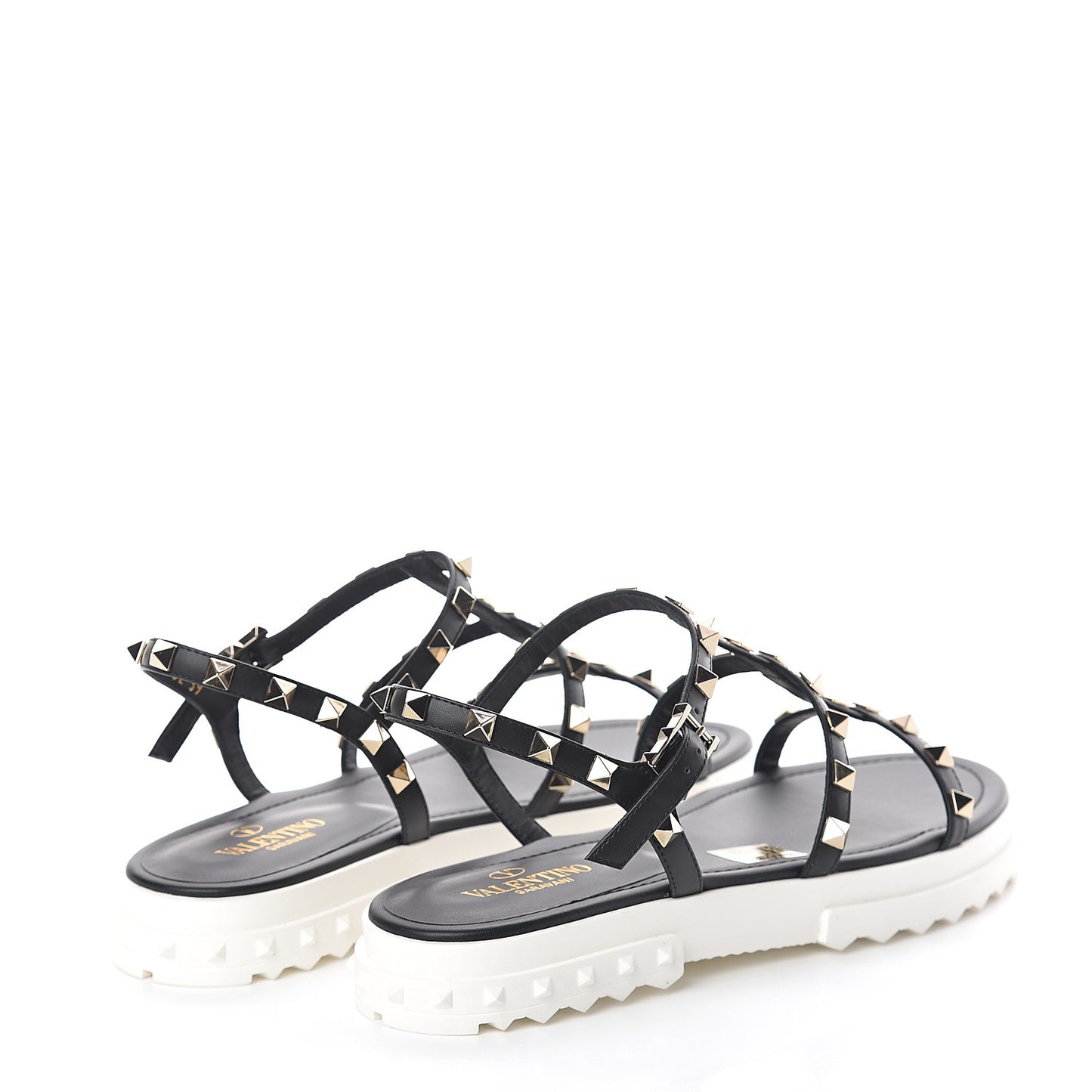 Calfskin Bedrock Rockstud Ankle Flat Sandals 39 Black