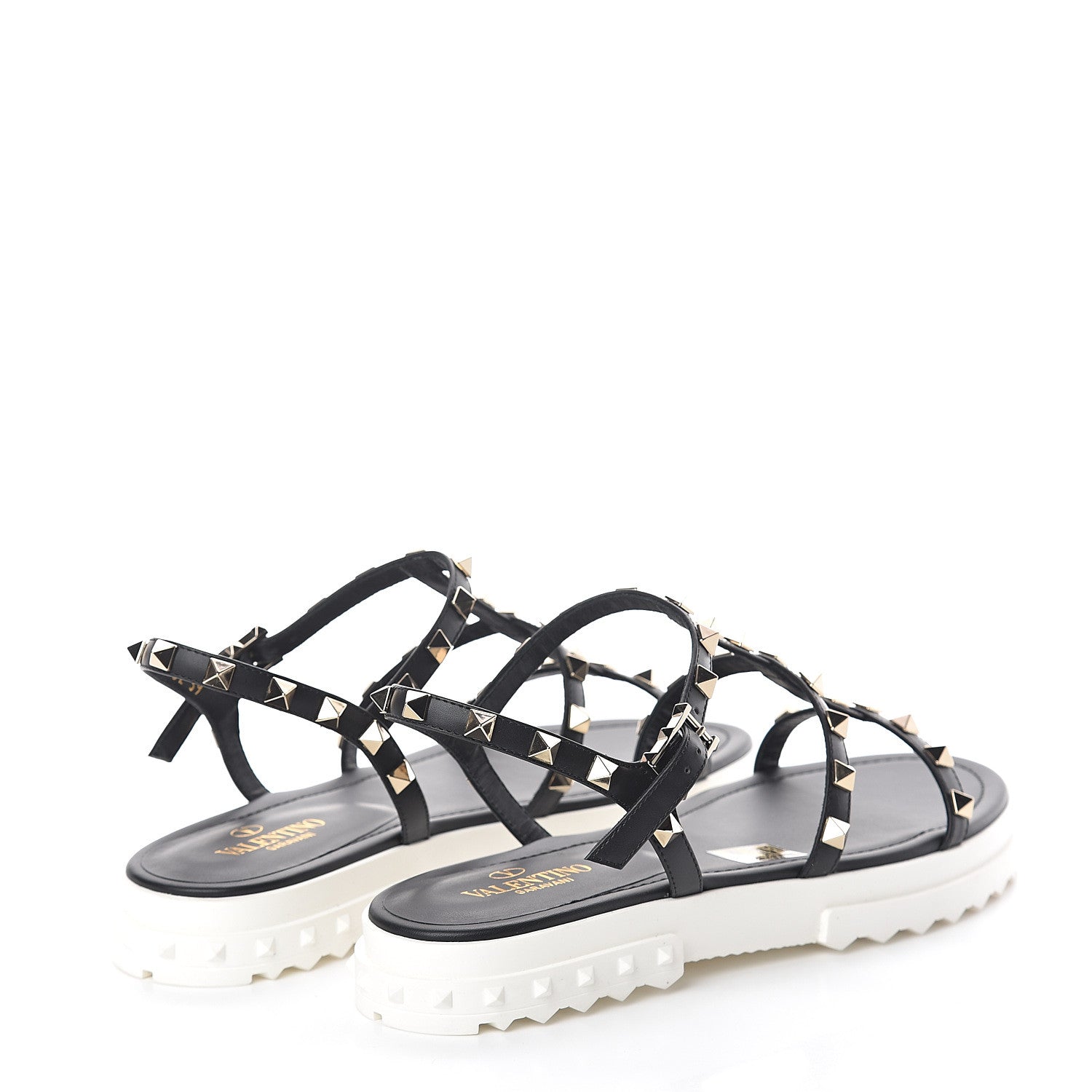 Valentino Garavani Calfskin Bedrock Rockstud Ankle Flat Sandals 39 Black 4 of 7
