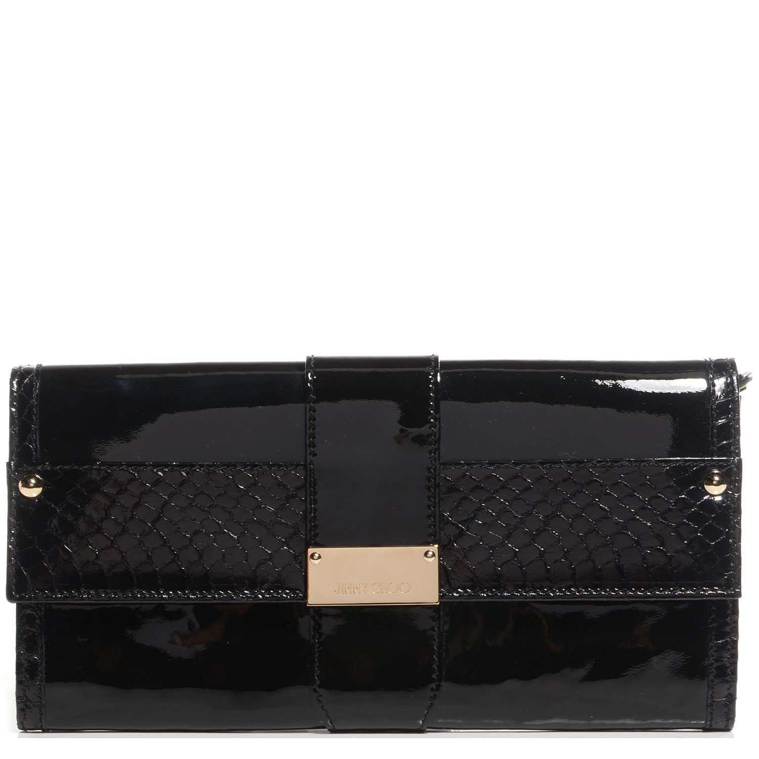 Jimmy Choo Patent Snake Embossed Ubai Clutch Black 1 of 8