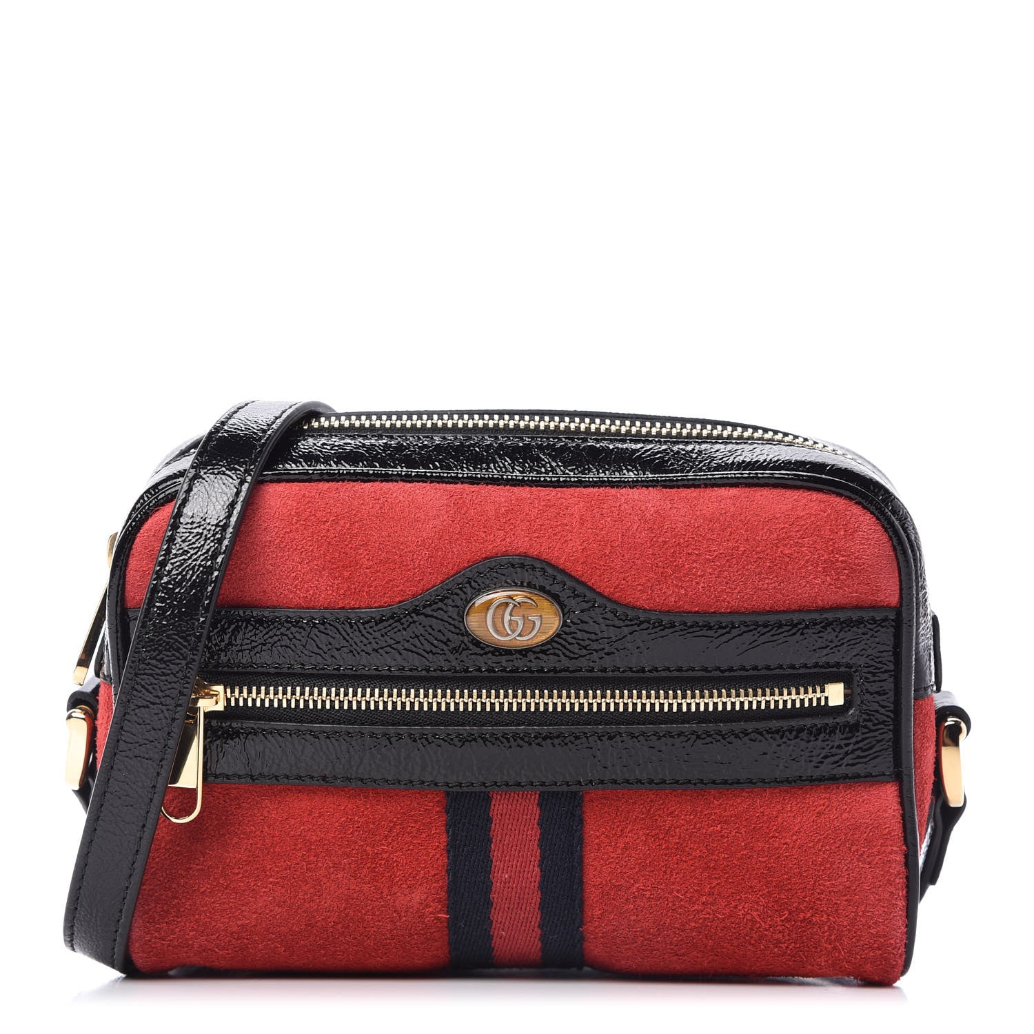 Gucci Suede Patent Web Mini Ophidia Shoulder Bag Red 1 of 10