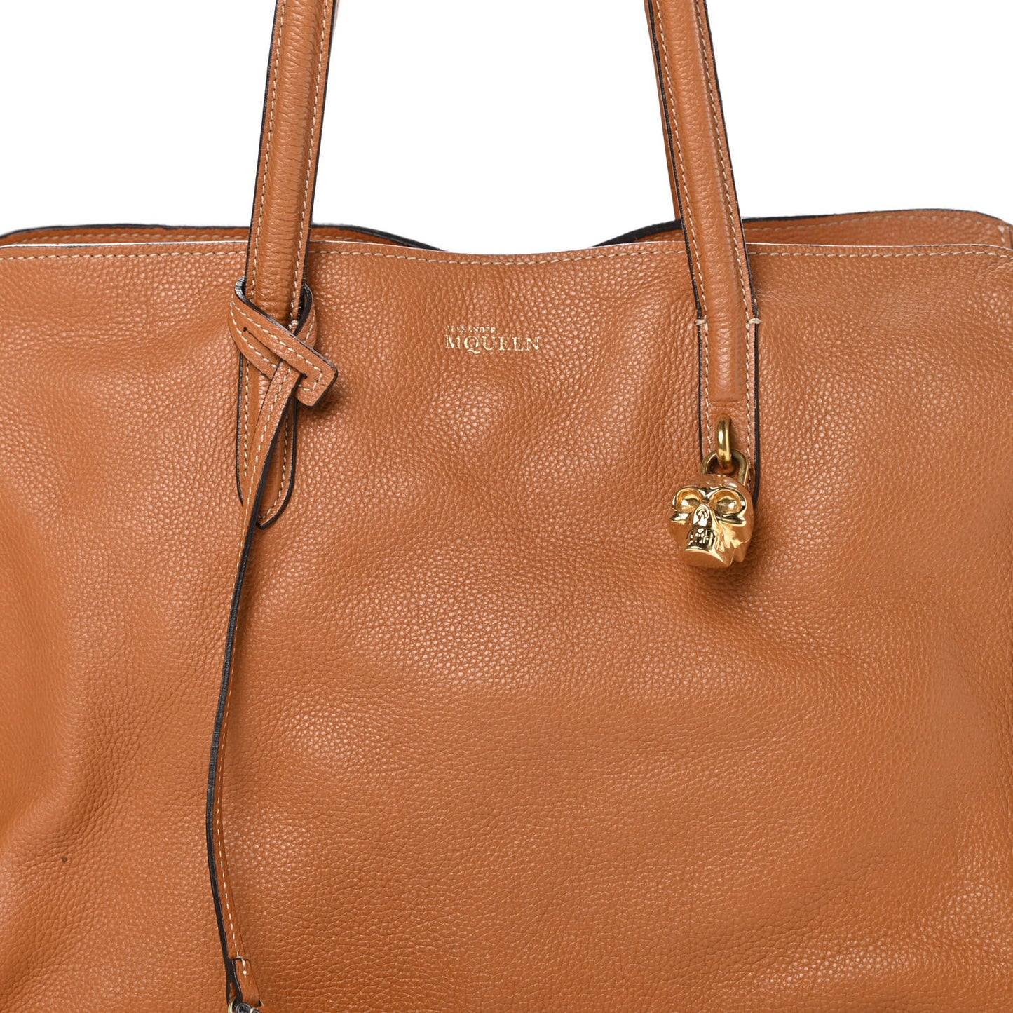 Pebbled Calfskin Large Skull Padlock Zip Around Tote Camel