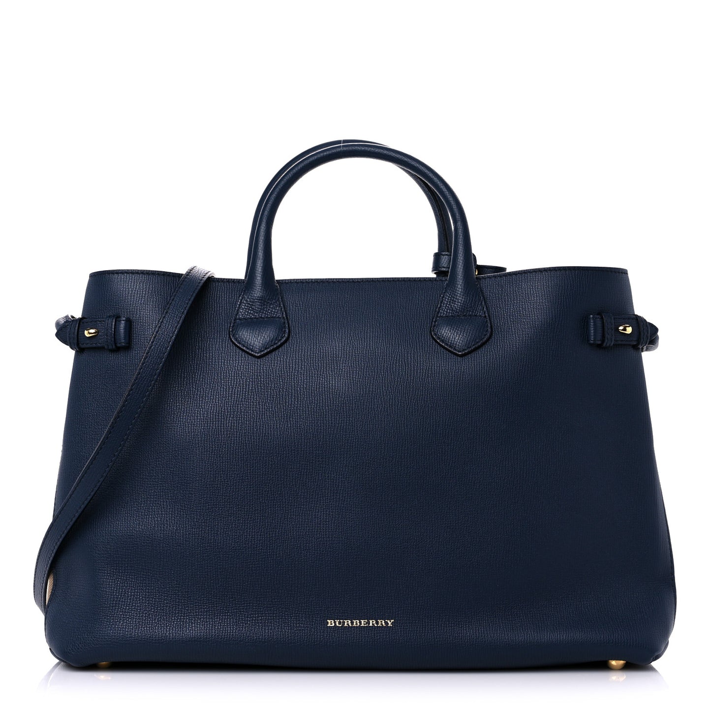 Derby Calfskin House Check Medium Banner Tote Ink Blue