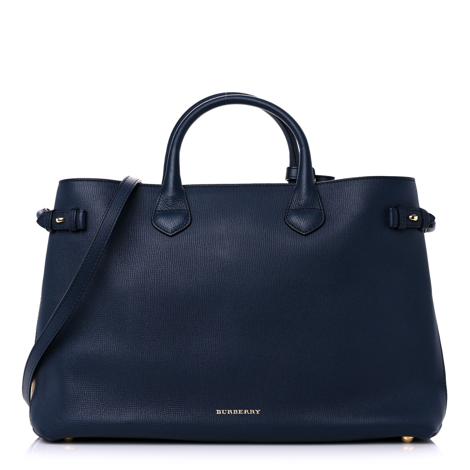 Burberry Derby Calfskin House Check Medium Banner Tote Ink Blue 1 of 15