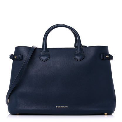 Burberry Derby Calfskin House Check Medium Banner Tote Ink Blue 1 of 15