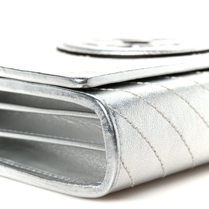 Gucci Metallic Sakai Be Green Calfskin Diagonal Stitched Blondie Wallet on Chain Silver 8 of 9