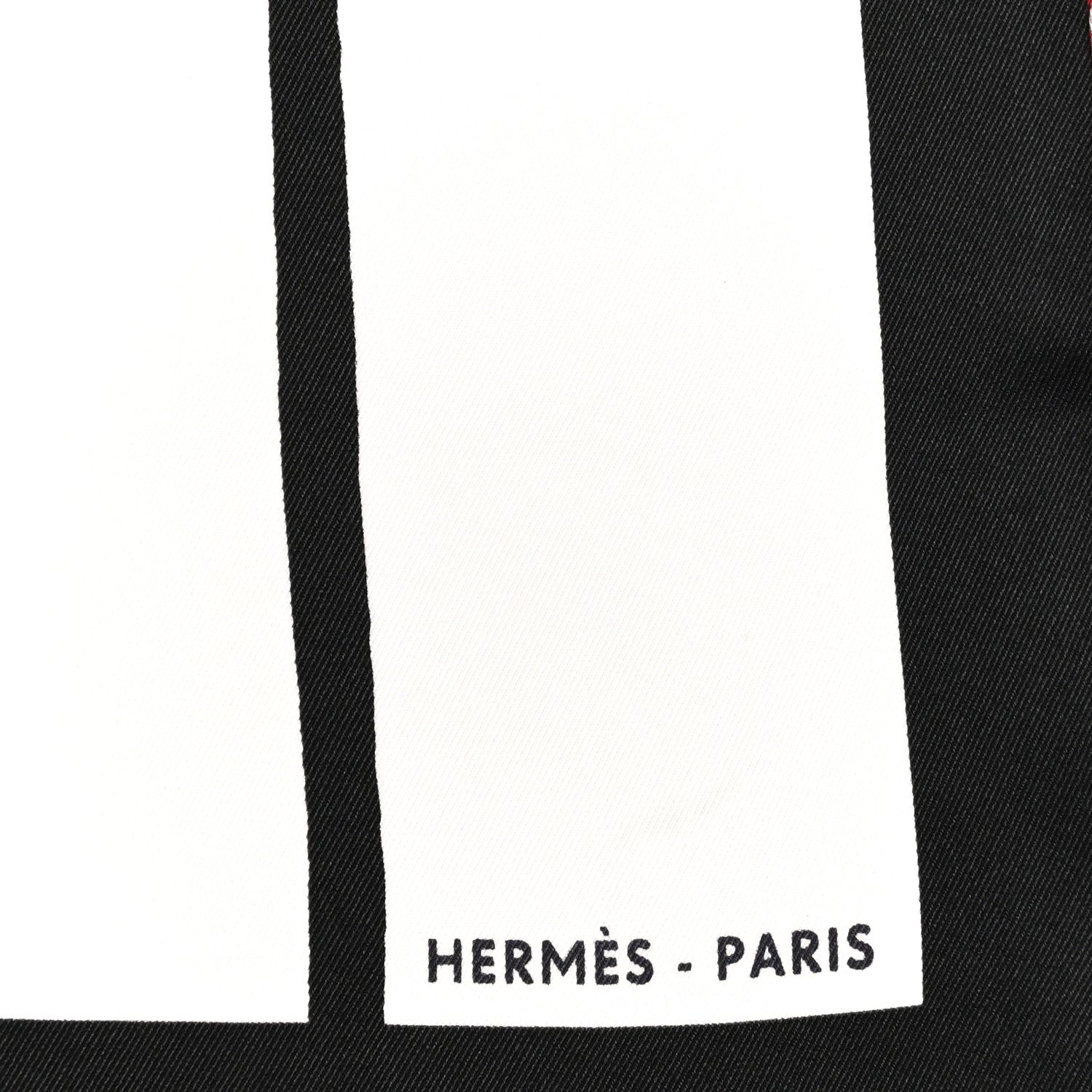 Hermes Silk Swinging Saint Germain Scarf 70 White Black Rouge 2 of 7