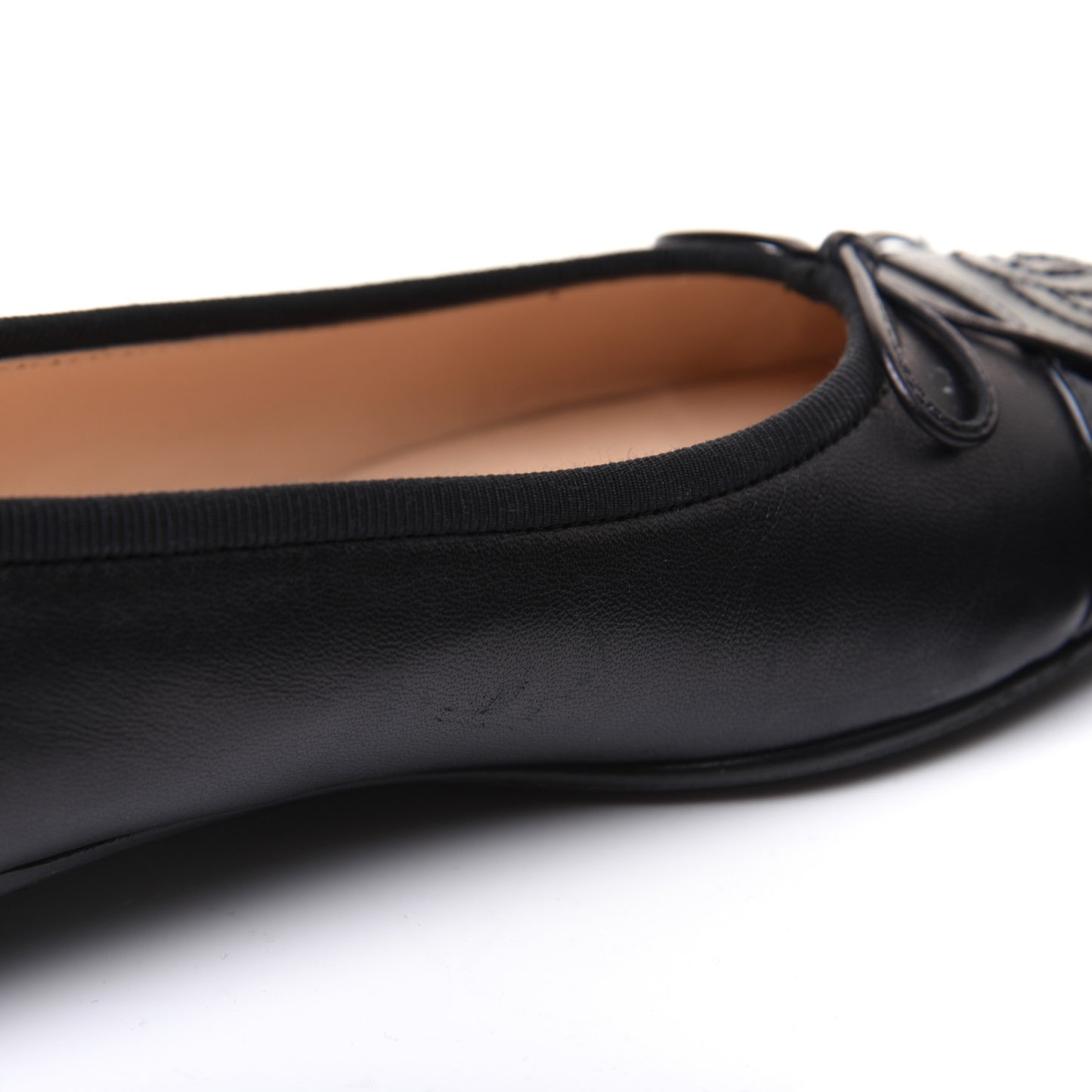 Lambskin Patent Cap Toe Ballerina Flats 37 Black