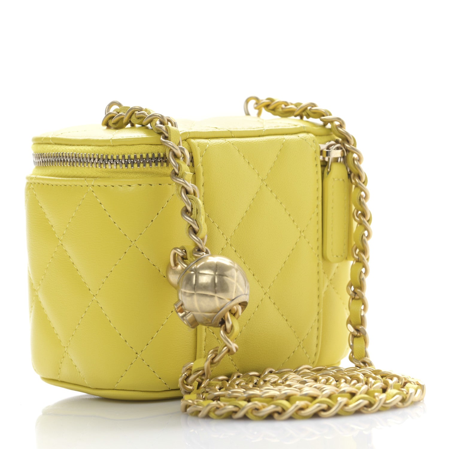 Chanel Lambskin Quilted Mini Pearl Crush Vanity Case With Chain Yellow 3 of 9