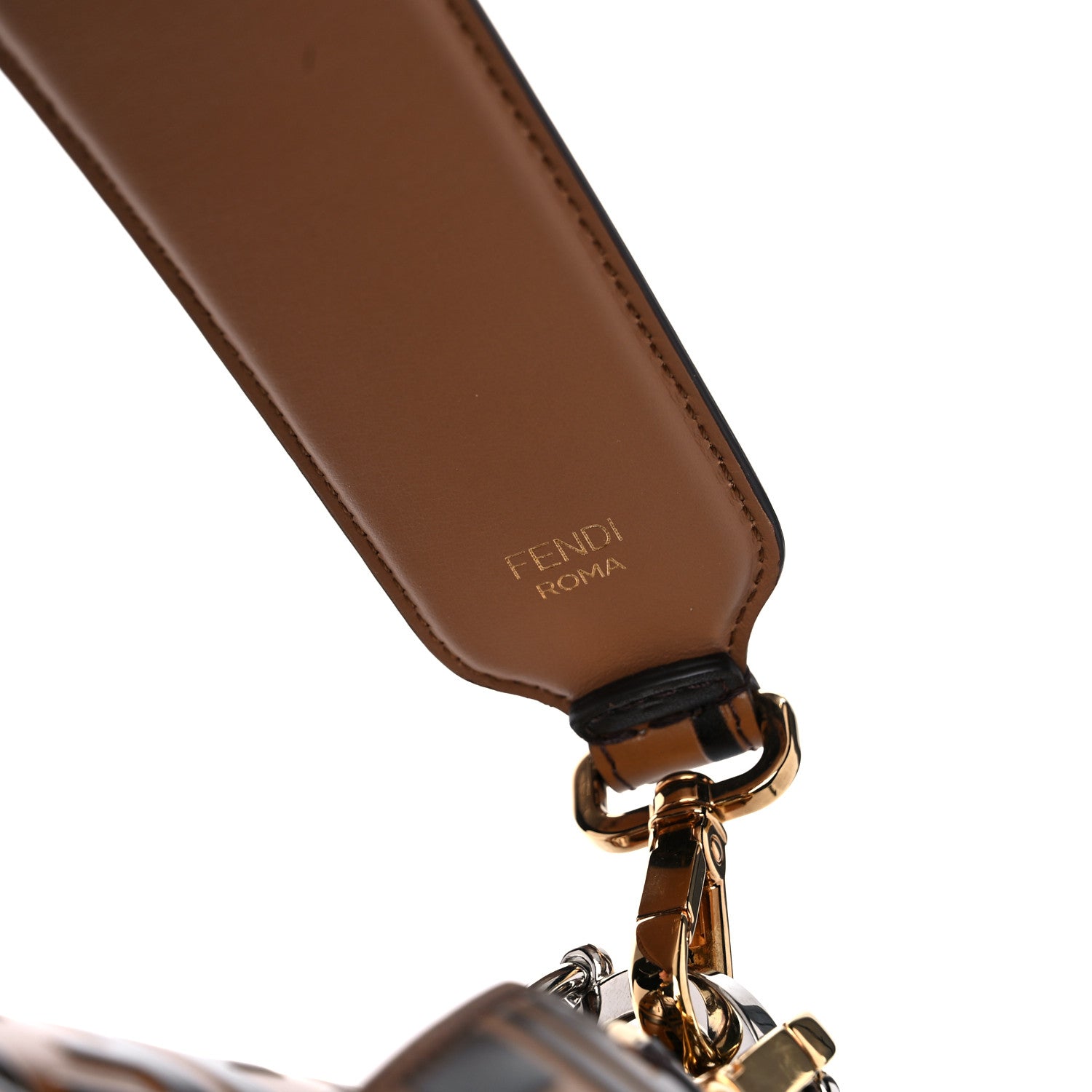 Fendi Vitello Century F is Fendi Whipstitch Threads FF Embossed Kan I Shoulder Bag Tobacco Orzo 11 of 12
