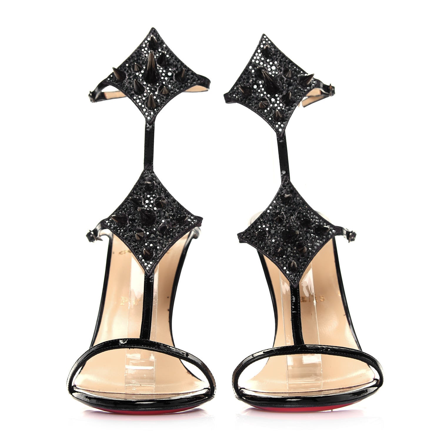 Christian Louboutin 黒 Tストラップ ハイヒール Christian Louboutin Patent Lady Max Spike T-Strap Sandals 40 Black