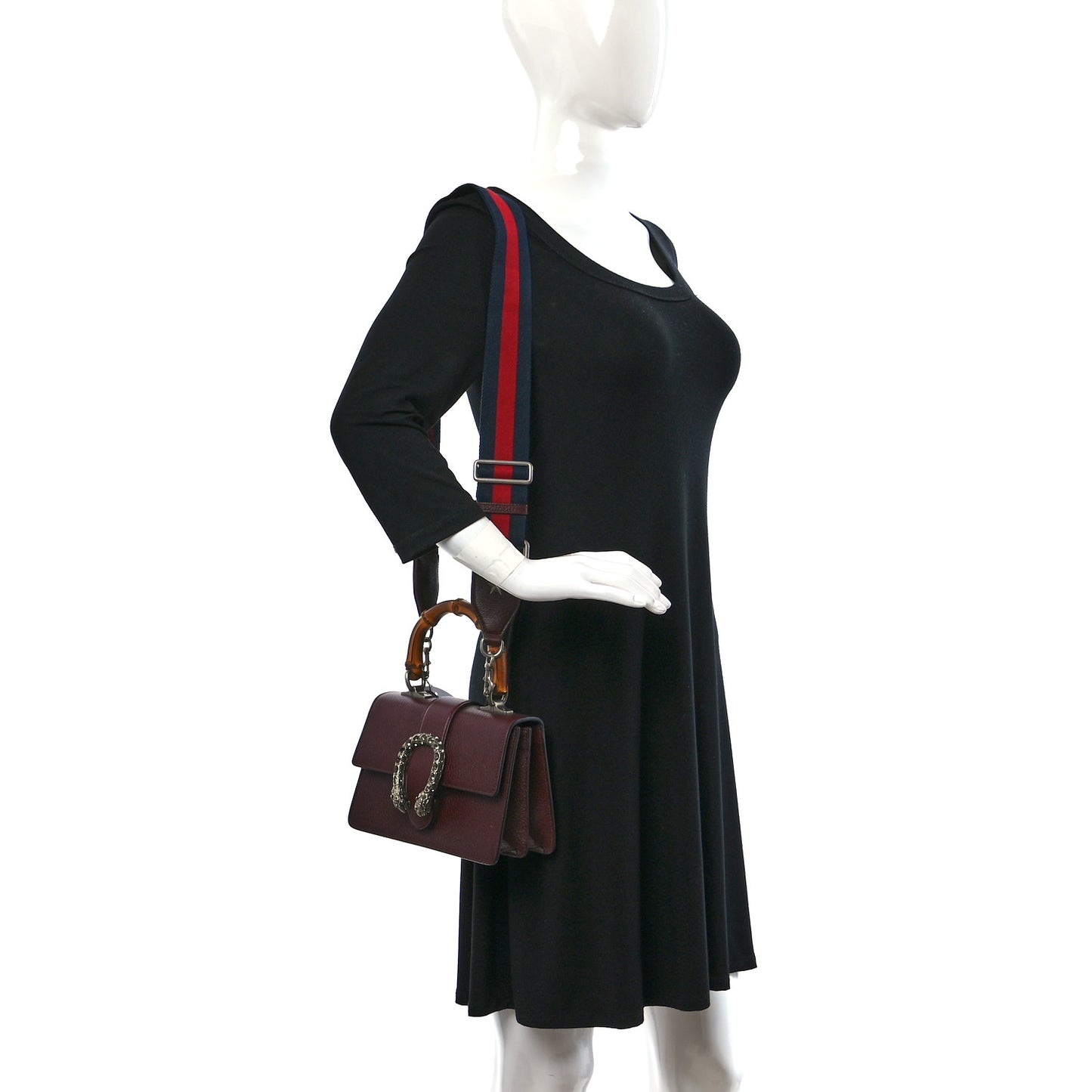 Dollar Calfskin Crystal Web Mini Dionysus Bamboo Top Handle Bag Vintage Bordeaux Black Diamond