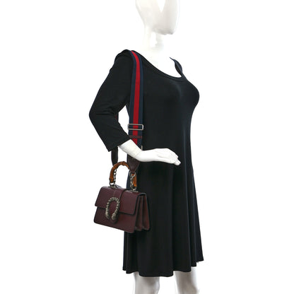 Gucci Dollar Calfskin Crystal Web Mini Dionysus Bamboo Top Handle Bag Vintage Bordeaux Black Diamond 2 of 9