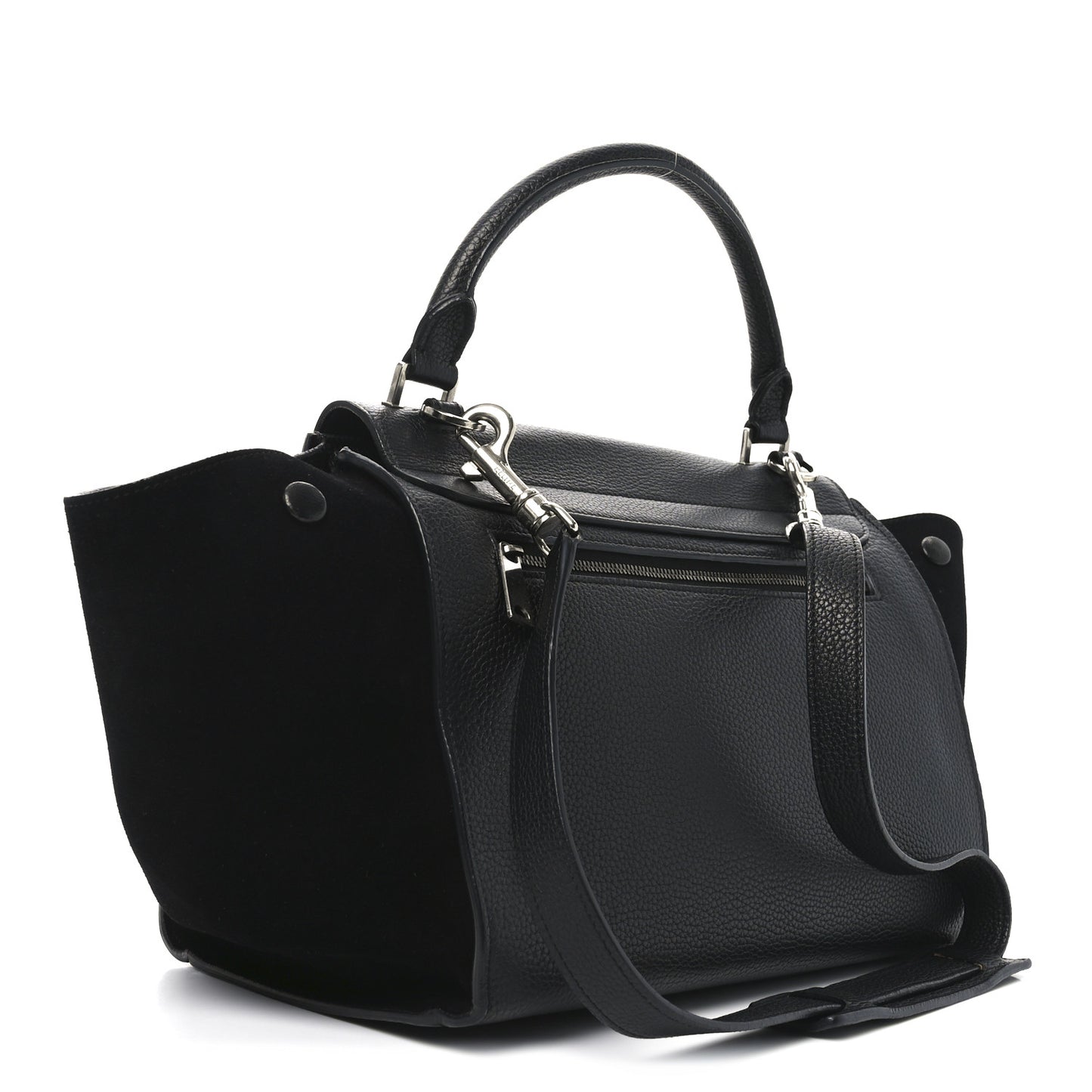 Drummed Calfskin Suede Small Trapeze Black