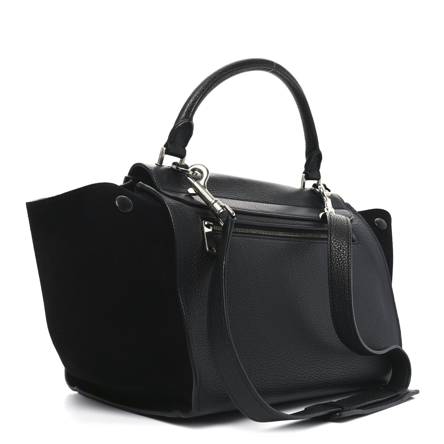 Celine Drummed Calfskin Suede Small Trapeze Black 3 of 9