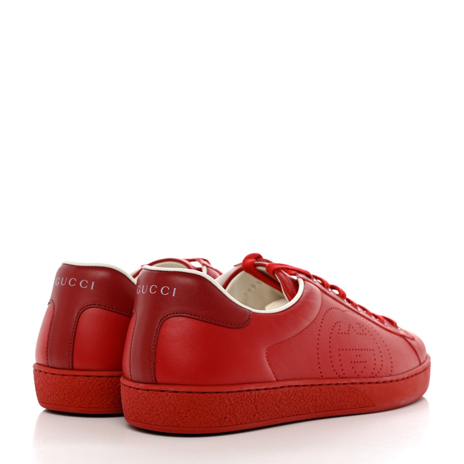 Gucci Calfskin Miro Soft Interlocking G Perforated Mens Ace Sneakers 9 Hibiscus Red Red Vintage 4 of 9