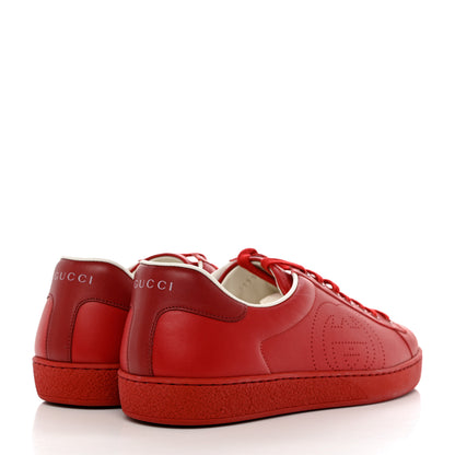Gucci Calfskin Miro Soft Interlocking G Perforated Mens Ace Sneakers 9 Hibiscus Red Red Vintage 4 of 9