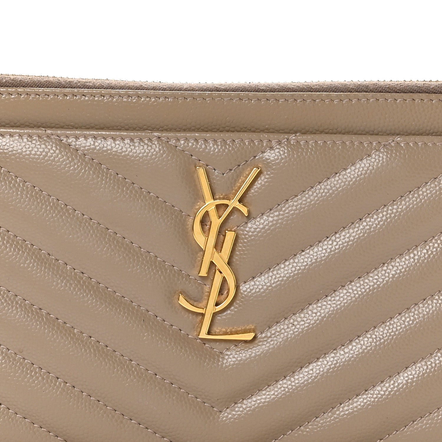 Saint Laurent Grain De Poudre Chevron Monogram Bill Pouch Dusty Grey 8 of 8