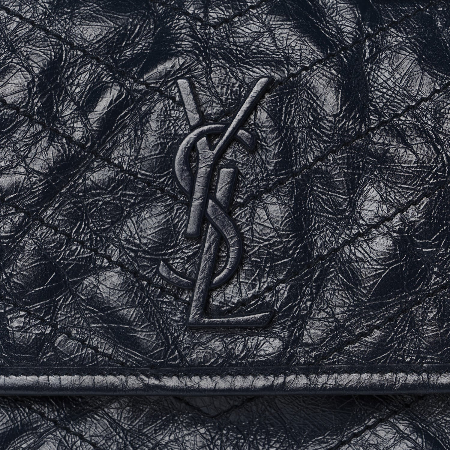 Saint Laurent Crinkled Calfskin Matelasse Monogram Medium Niki Chain Satchel Deep Marine 10 of 10