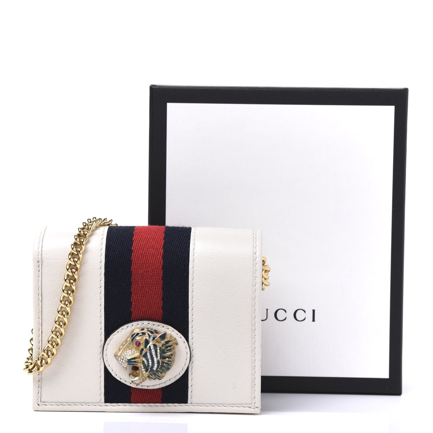 Gucci Calfskin Web Rajah Chain Card Case Wallet White 9 of 9